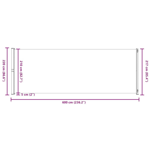 vidaXL Retractable Side Awning 220x600 cm Black