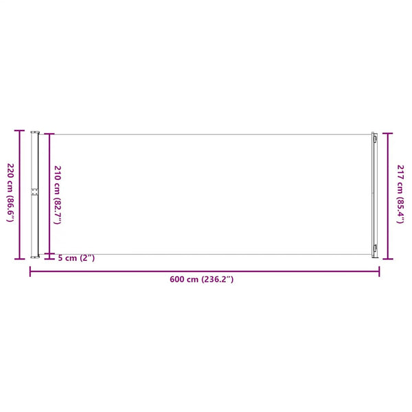 vidaXL Retractable Side Awning 220x600 cm Grey