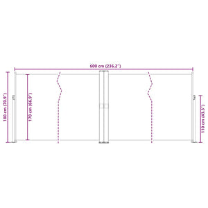 vidaXL Retractable Side Awning Cream 180x600 cm