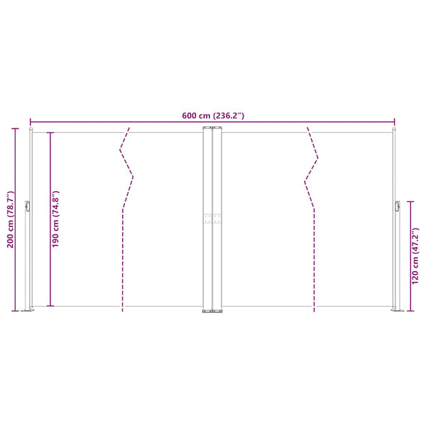 vidaXL Retractable Side Awning Black 200x600 cm