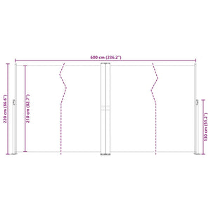 vidaXL Retractable Side Awning Cream 200x600 cm