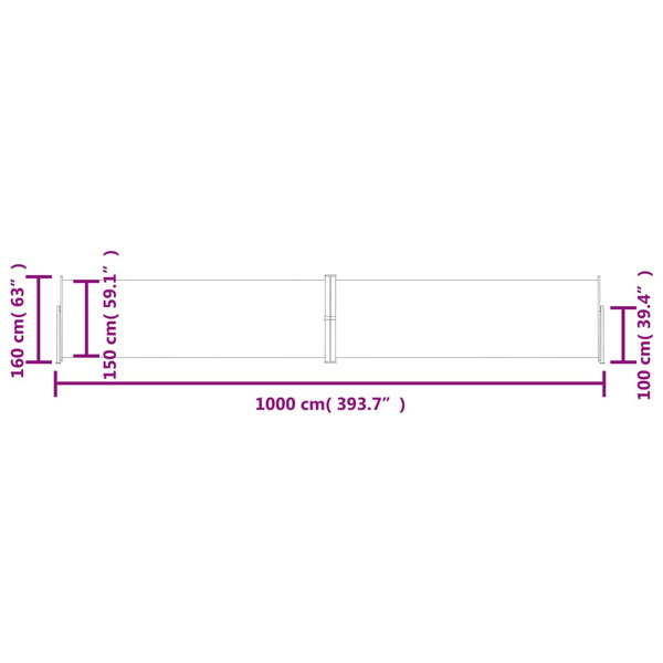 vidaXL Retractable Side Awning Cream 160x1000 cm