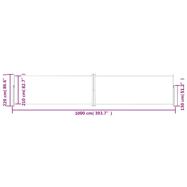 vidaXL Retractable Side Awning Cream 220x1000 cm