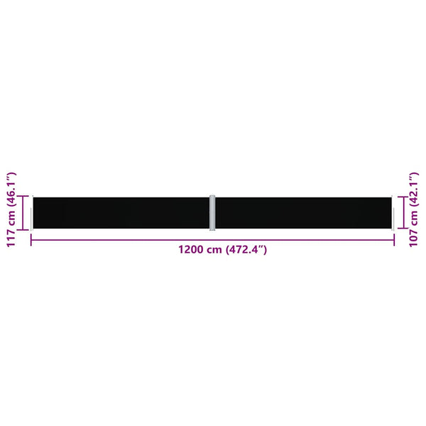vidaXL Retractable Side Awning Black 117x1200 cm