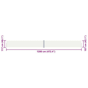 vidaXL Retractable Side Awning Cream 117x1200 cm