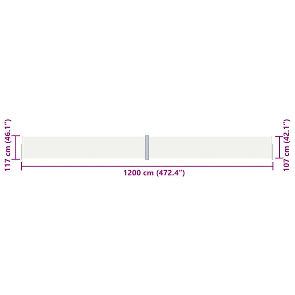 vidaXL Retractable Side Awning Cream 117x1200 cm