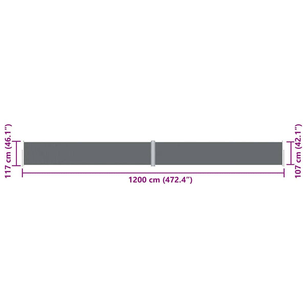 vidaXL Retractable Side Awning Anthracite 117x1200 cm