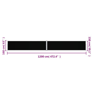 vidaXL Retractable Side Awning Black 160x1200 cm