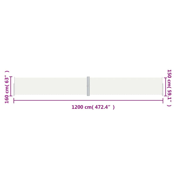 vidaXL Retractable Side Awning Cream 160x1200 cm