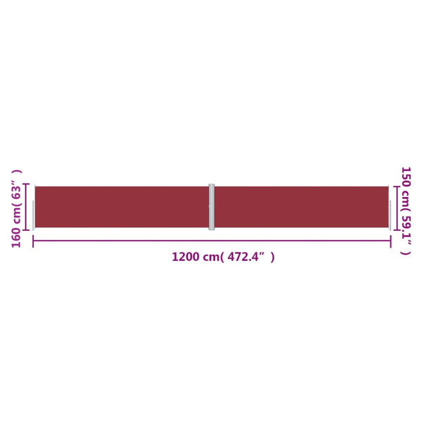 vidaXL Retractable Side Awning Red 160x1200 cm