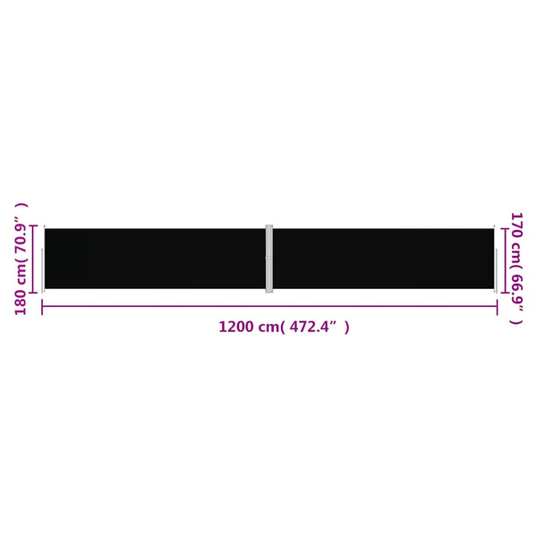 vidaXL Retractable Side Awning Black 180x1200 cm