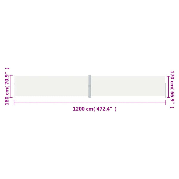 vidaXL Retractable Side Awning Cream 180x1200 cm