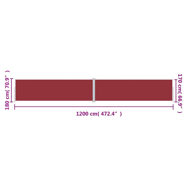 vidaXL Retractable Side Awning Red 180x1200 cm