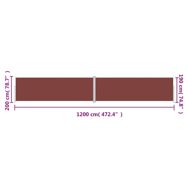 vidaXL Retractable Side Awning Brown 200x1200 cm
