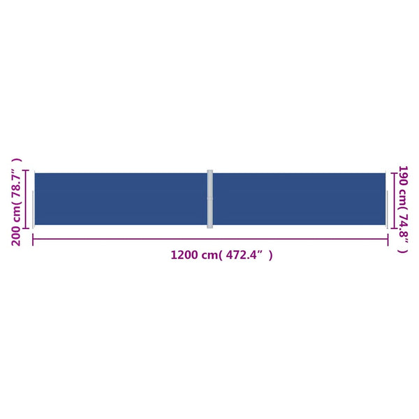 vidaXL Retractable Side Awning Blue 200x1200 cm