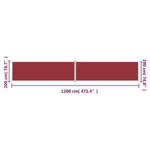 vidaXL Retractable Side Awning Red 200x1200 cm
