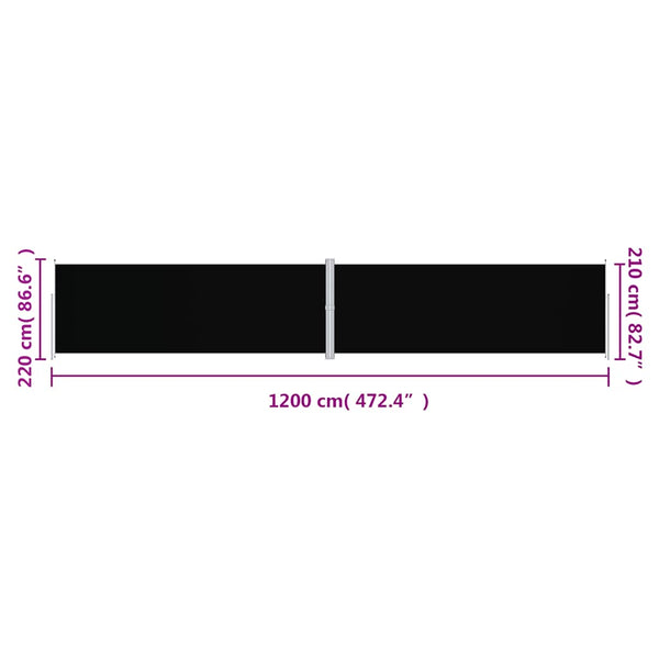 vidaXL Retractable Side Awning Black 220x1200 cm