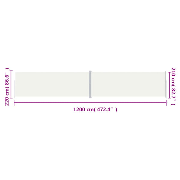 vidaXL Retractable Side Awning Cream 220x1200 cm