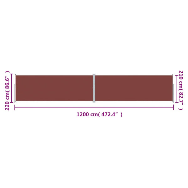 vidaXL Side Awning Retractable Brown 220x1200 cm