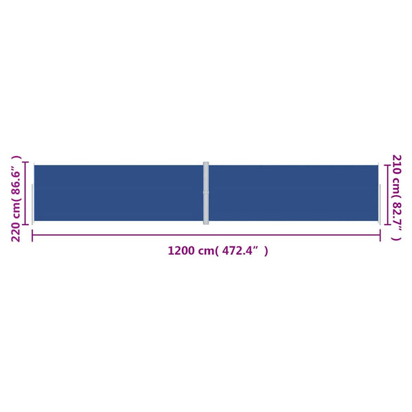 vidaXL Retractable Side Awning Blue 220x1200 cm