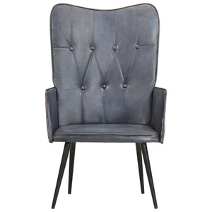 vidaXL Wingback Chair Gray Genuine Leather