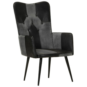 vidaXL Wing Chair Black and Grey Real Leather