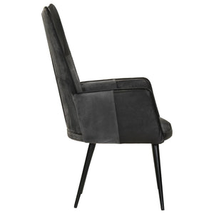 vidaXL Wing Chair Black and Grey Real Leather
