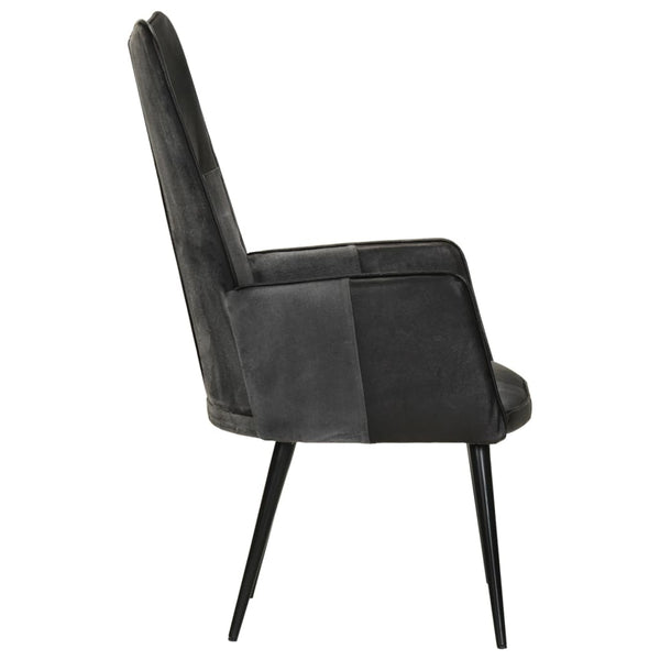 vidaXL Wing Chair Black and Grey Real Leather