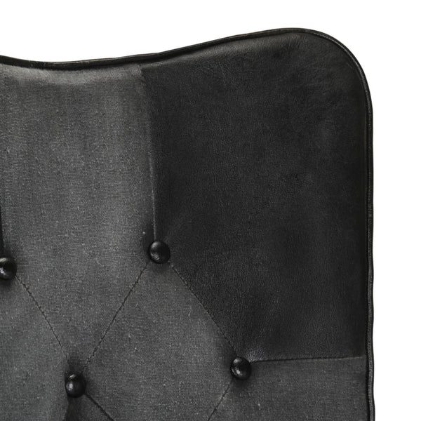vidaXL Wing Chair Black and Grey Real Leather