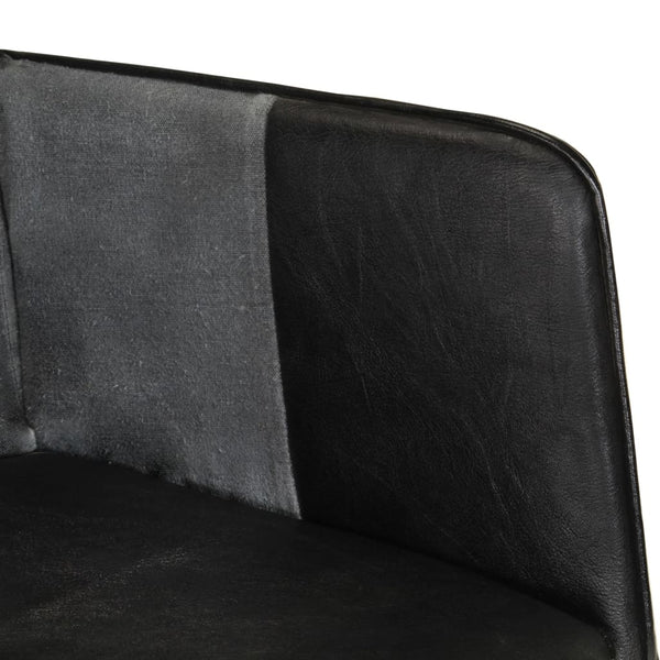 vidaXL Wing Chair Black and Grey Real Leather