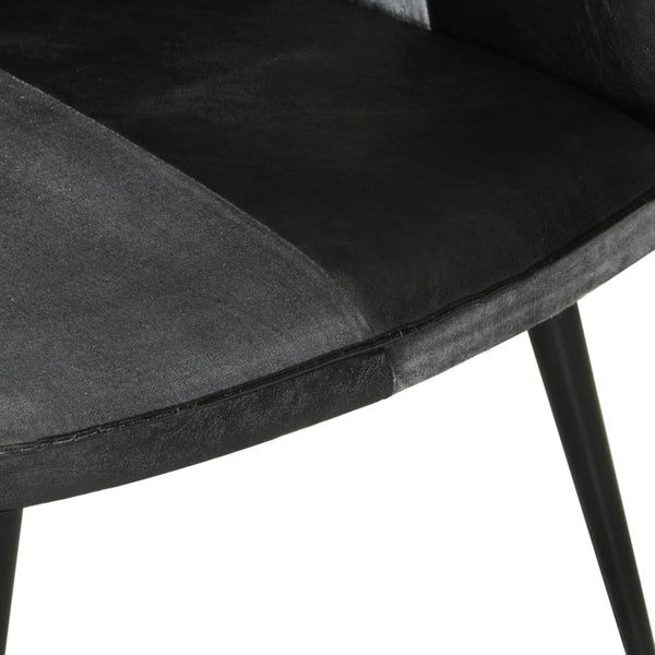 vidaXL Wing Chair Black and Grey Real Leather