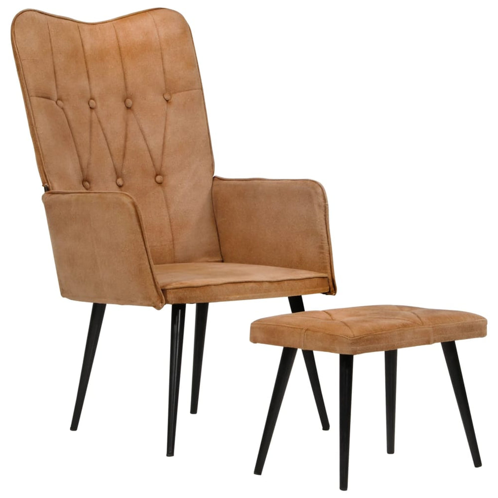 vidaXL Wing Chair with Ottoman Brown Canvas