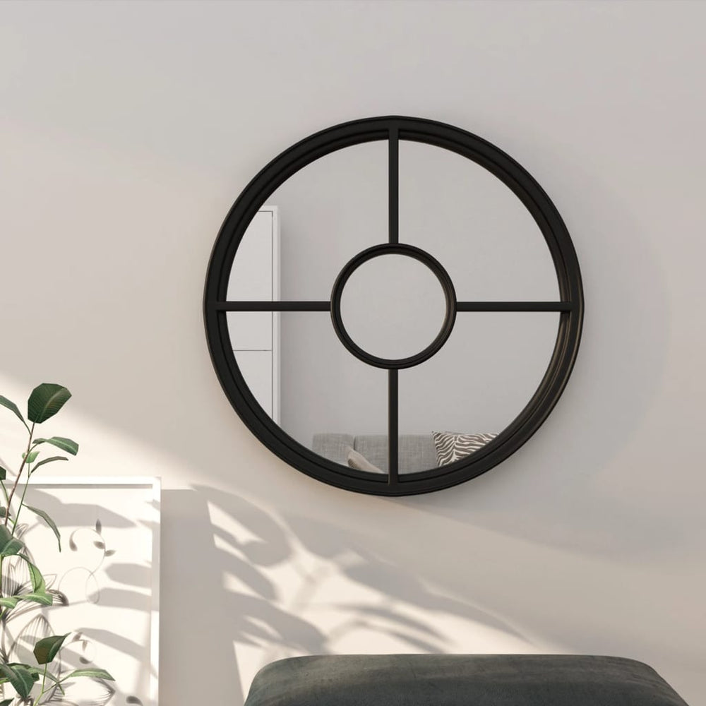 vidaXL Black Mirror 60x4 cm Iron Round for Indoor Use