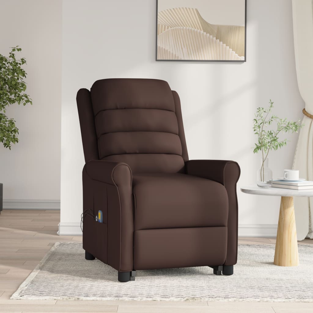vidaXL Massage Recliner with Lift Function Brown Faux Leather