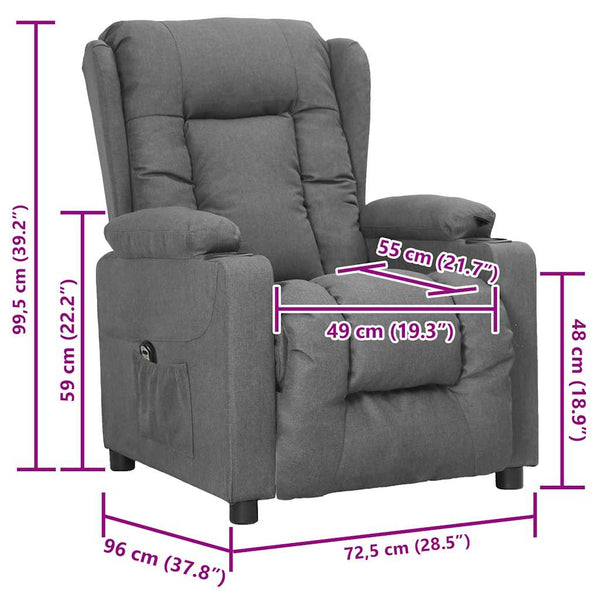 vidaXL Recliner Light Grey Fabric
