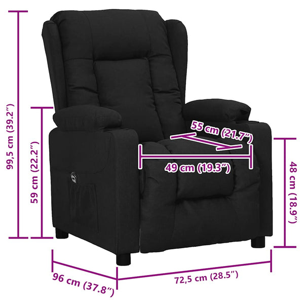 vidaXL Recliner Black Fabric