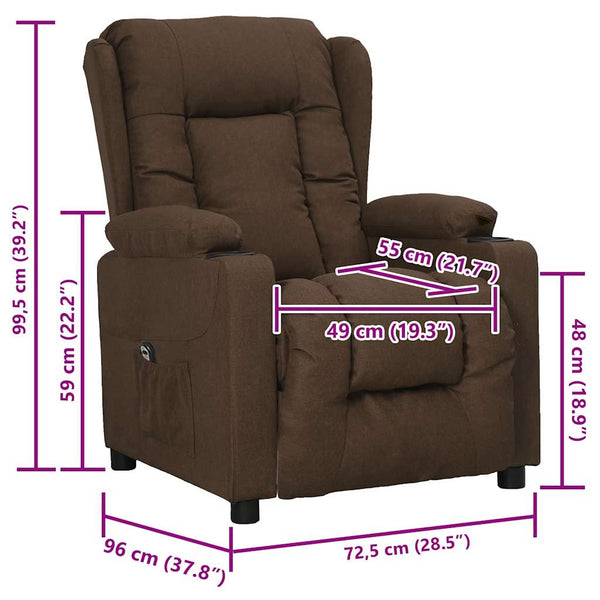 vidaXL Recliner Brown Fabric