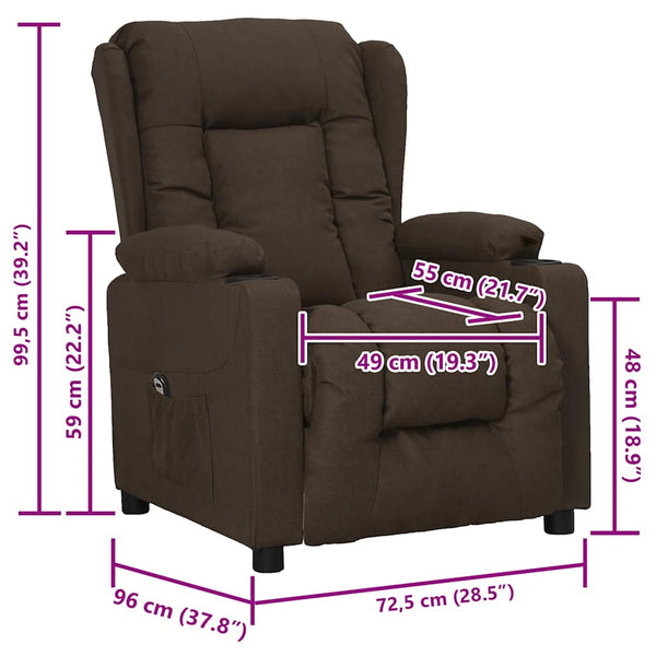 vidaXL Recliner Dark Brown Fabric