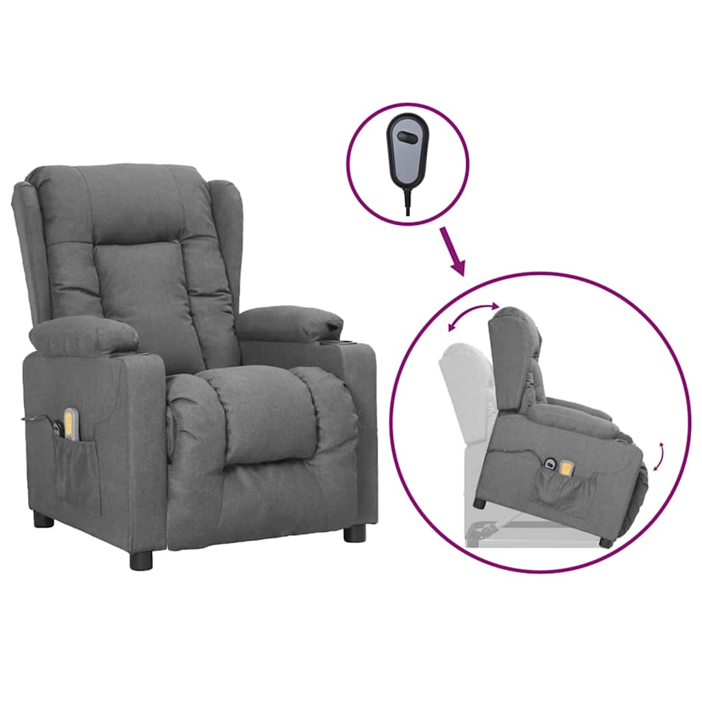 vidaXL Massage Recliner with Lift Function Light Grey Fabric