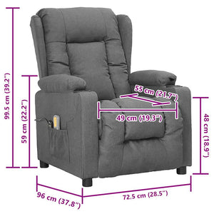 vidaXL Massage Recliner with Lift Function Light Grey Fabric