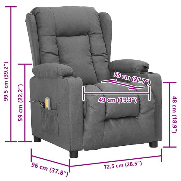vidaXL Massage Recliner with Lift Function Light Grey Fabric