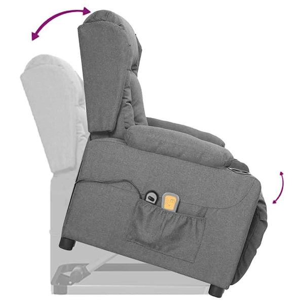 vidaXL Massage Recliner with Lift Function Light Grey Fabric