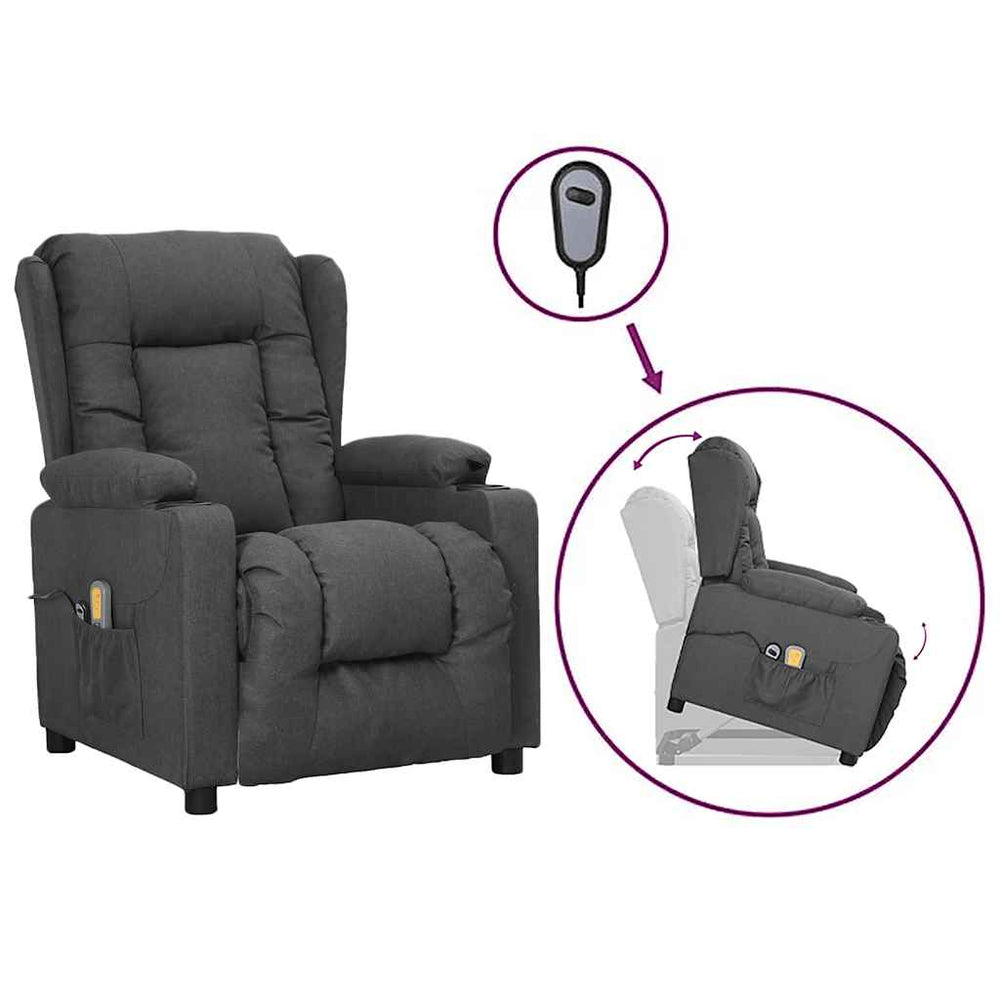 vidaXL Massage Recliner with Lift Function Dark Grey Fabric