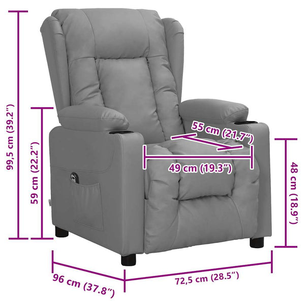 vidaXL Recliner with Lift Grey Faux Leather