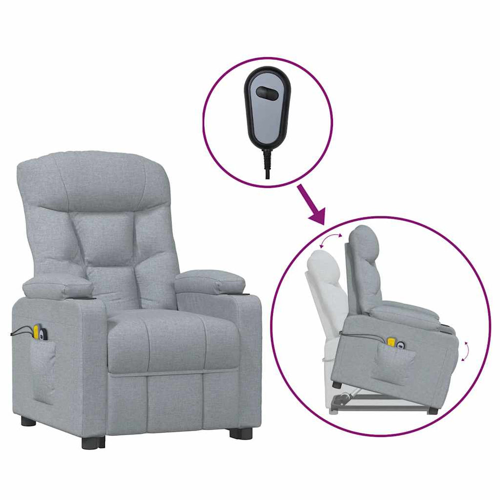 vidaXL Massage Recliner with Lift Function Light Grey Fabric