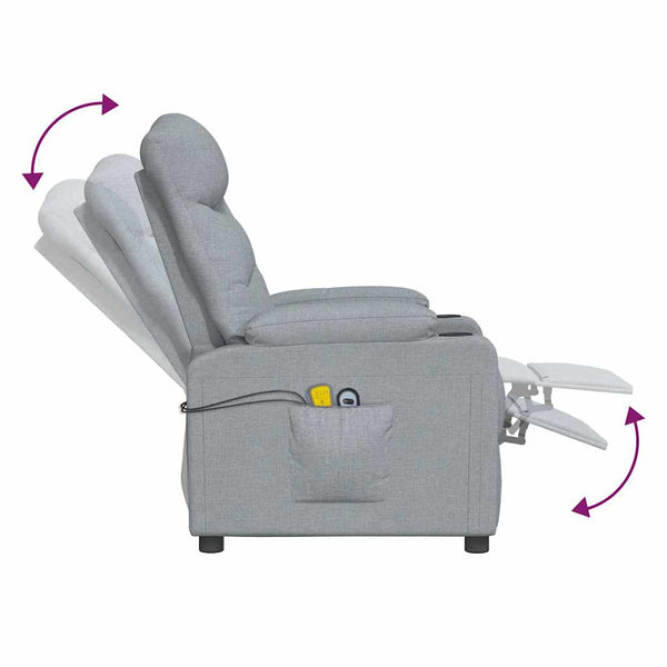 vidaXL Massage Recliner with Lift Function Light Grey Fabric