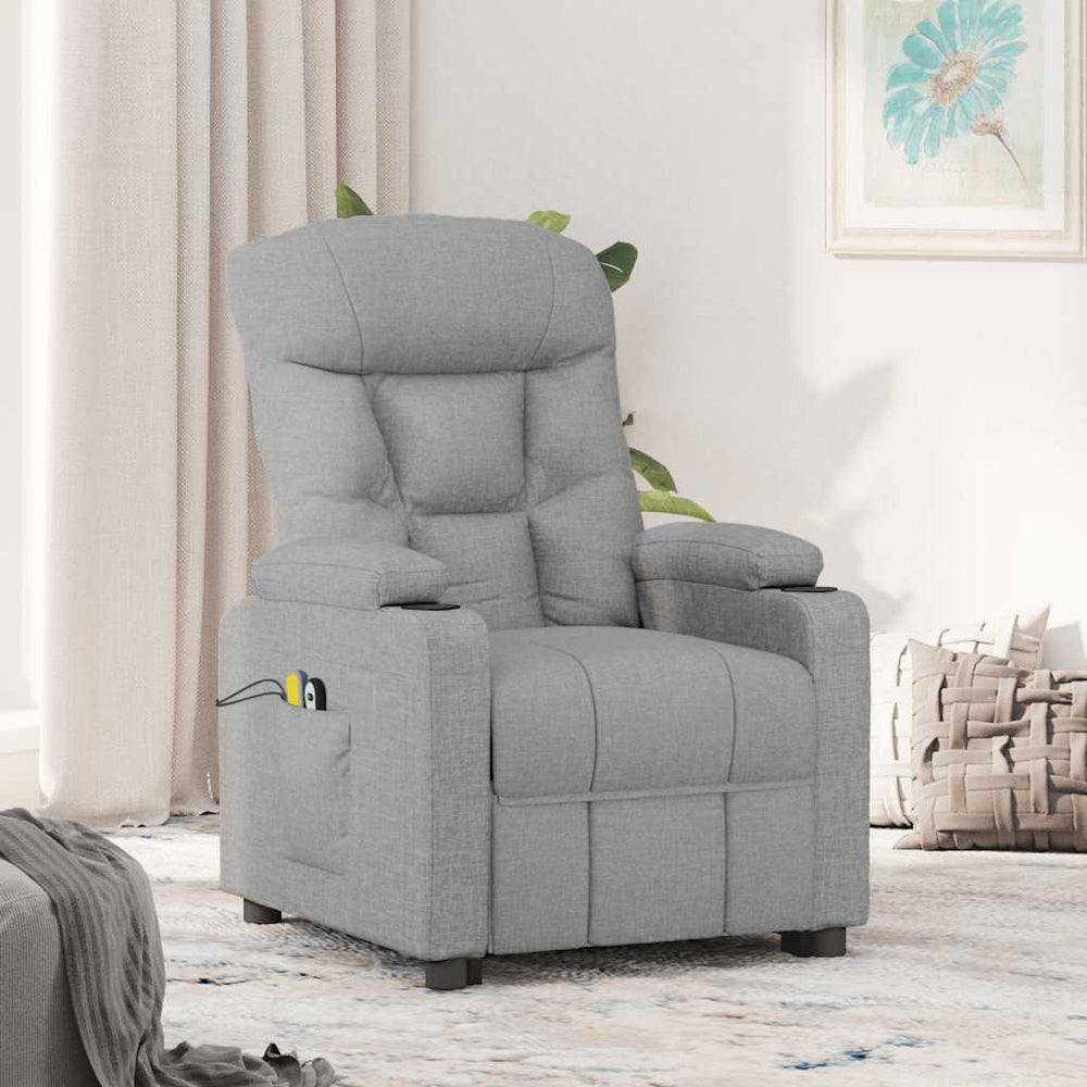 vidaXL Massage Recliner with Lift Function Light Grey Fabric