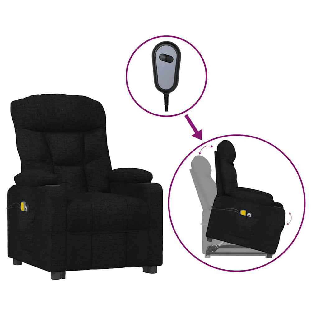 vidaXL Massage Recliner with Lift Function Black Fabric