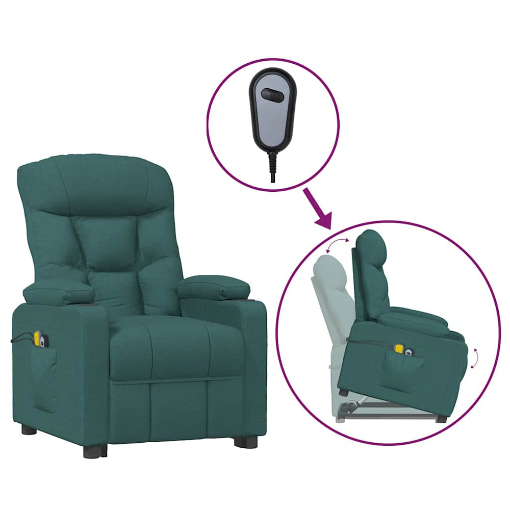 vidaXL Massage Recliner with Lift Function Dark Green Fabric
