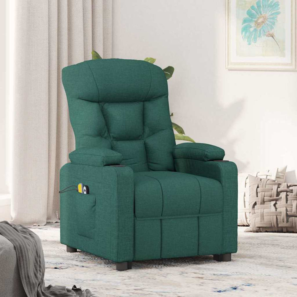 vidaXL Massage Recliner with Lift Function Dark Green Fabric
